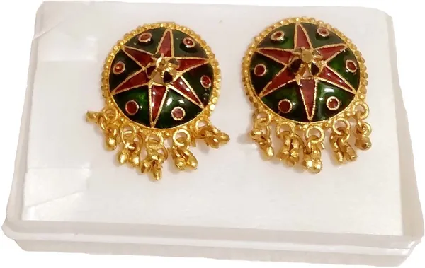 Assamese_Traditional_Copper_Gold_Plated_Red_Green_Colour_Japi_Earring_Stud_For_Girls_&_Women